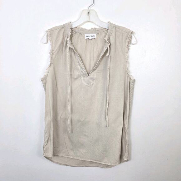 Bella Dahl Cream Lyocell Sleeveless Raw Edge Pullover Shirt Size Medium - Picture 2 of 7